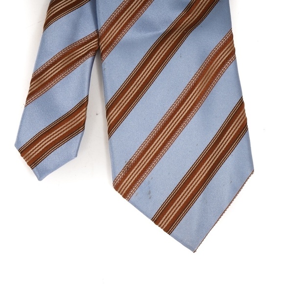 Ermenegildo Zenga Light Blue with Brown Double‎ Stripped Pattern Silk Tie​​ - Picture 4 of 6